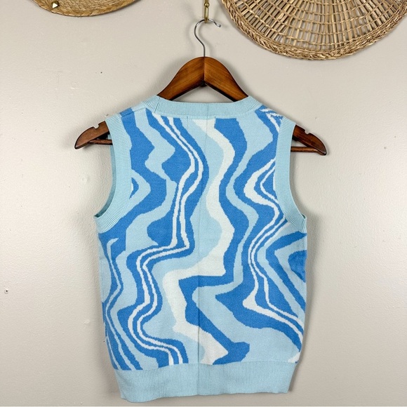 Abstract Psychedelic Swirl Graphic Retro Knit Crewneck Crop Women Sweater Vest - Picture 6 of 7